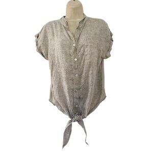 Meo Meli Womens Sz S / M Light Tan Linen Tie Front Shirt Blouse